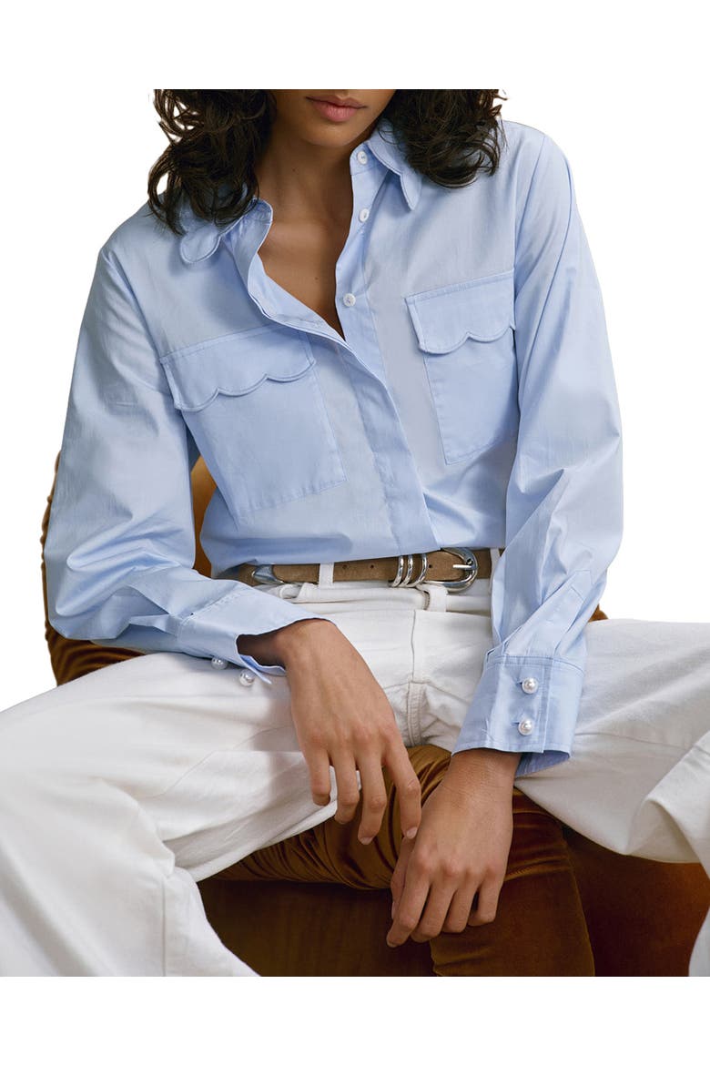 Cotton Scallop Detail Shirt, Main, color, Blue