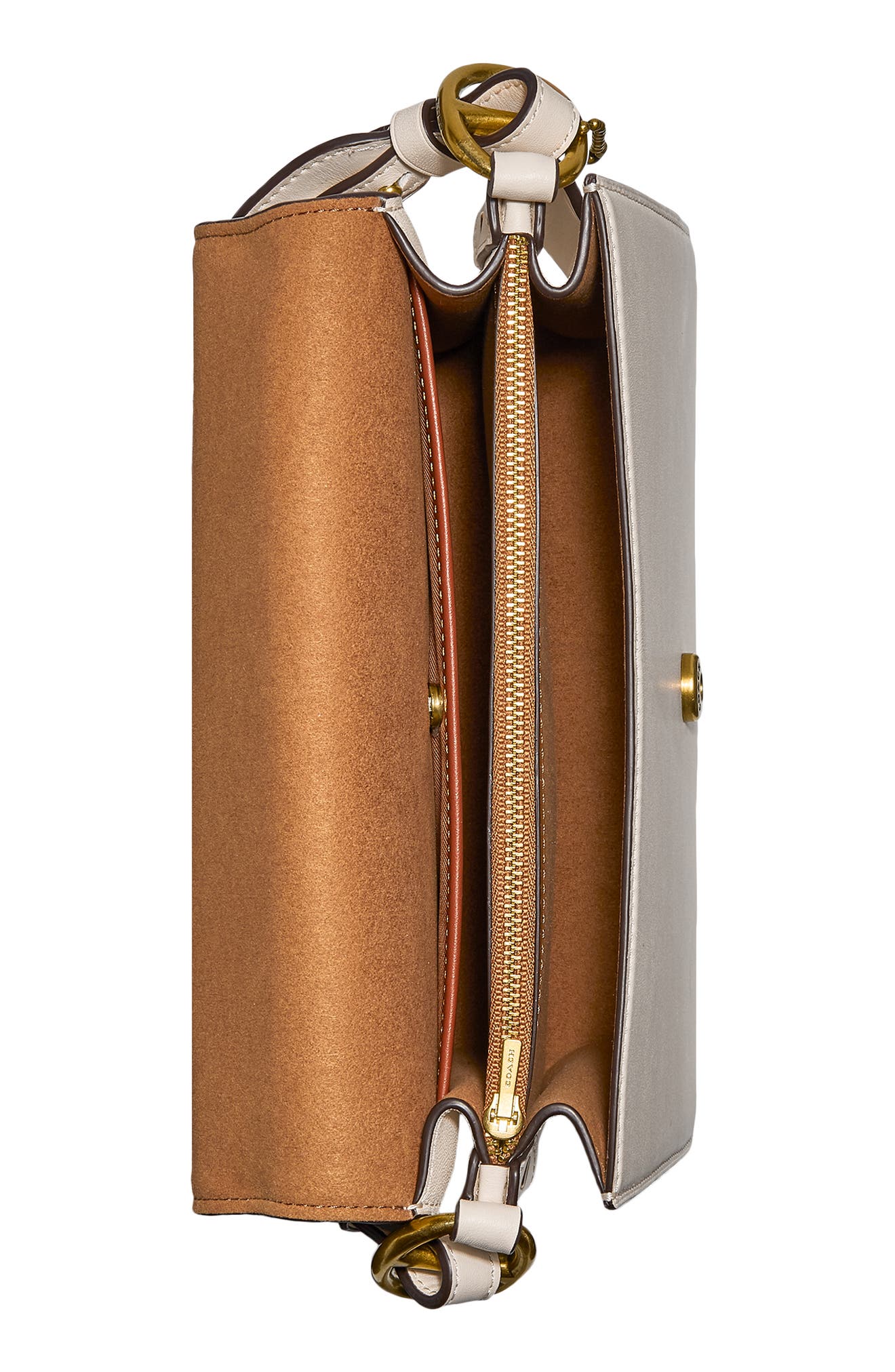 Beat Leather Flap Bag, Alternate, color, BRASS/ CHALK