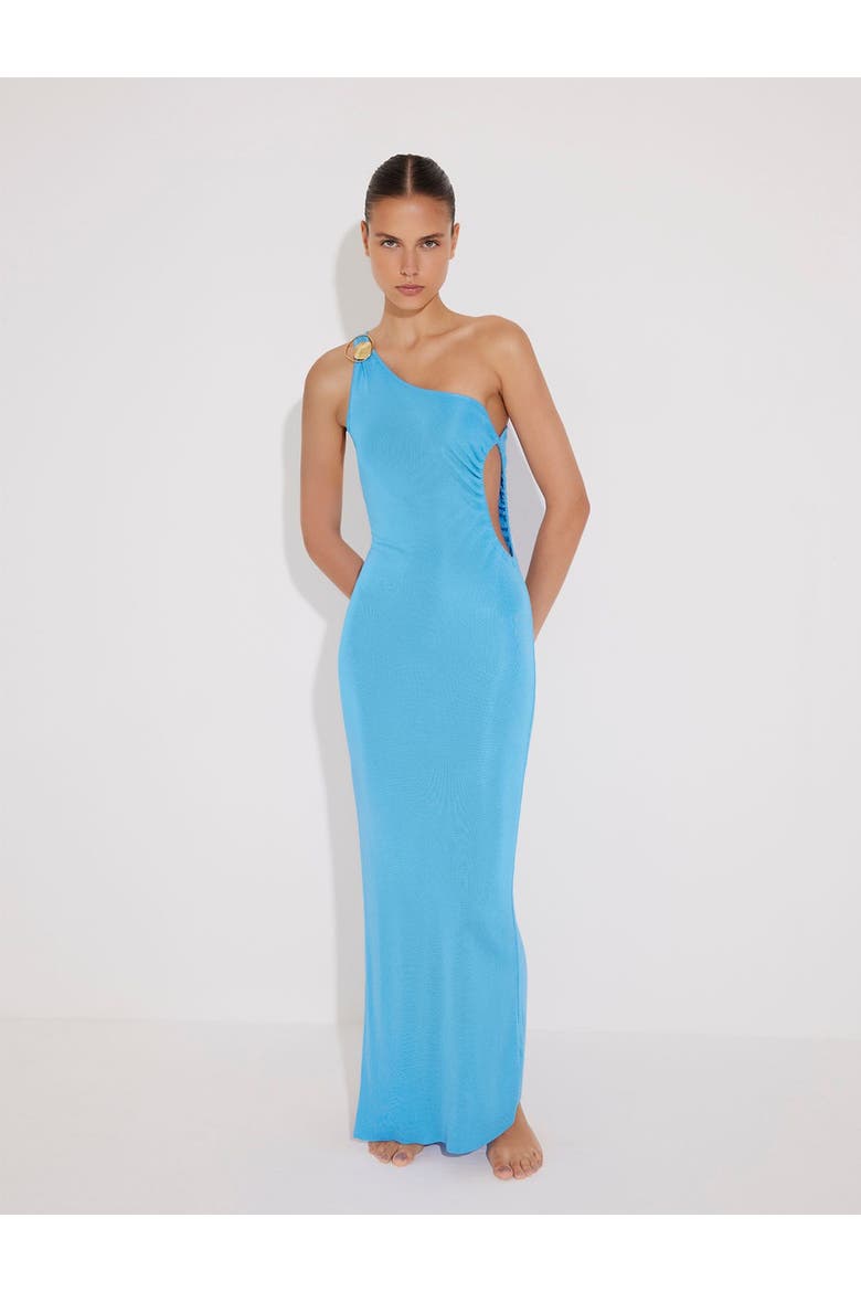 Fewa One-Shoulder Knitted Maxi Dress with Side Cut-Out Detail, Alternate, color, Blue