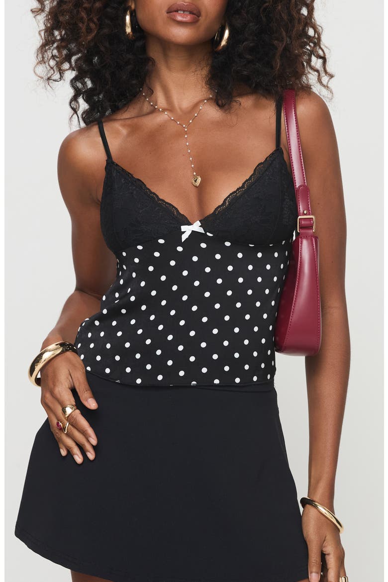 Castien Polka Dot Camisole, Main, color, BLACK