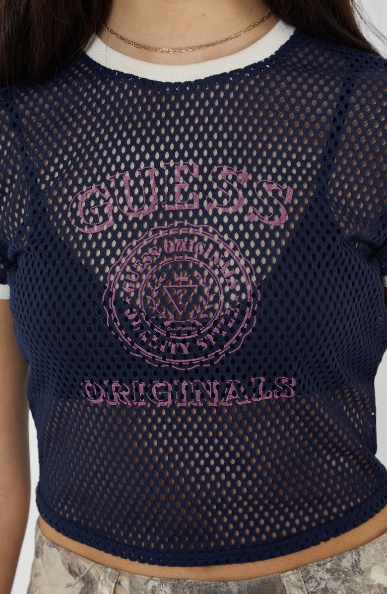 GUESS Logo Ringer Mesh Graphic T-Shirt, Alternate, color, 