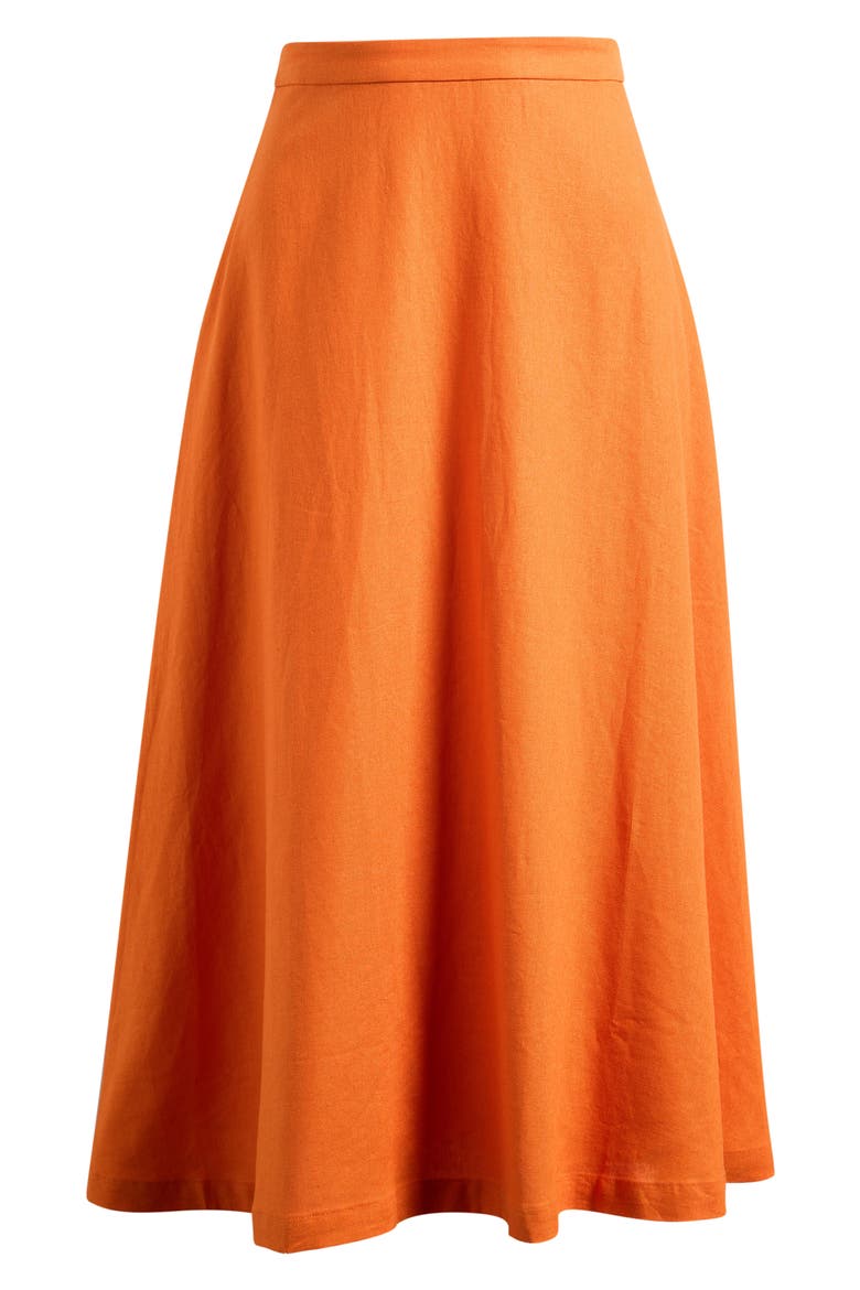 x Hannah Lovey Porter Capri Linen Blend Midi Skirt (Nordstrom Exclusive), Alternate, color, ORANGE