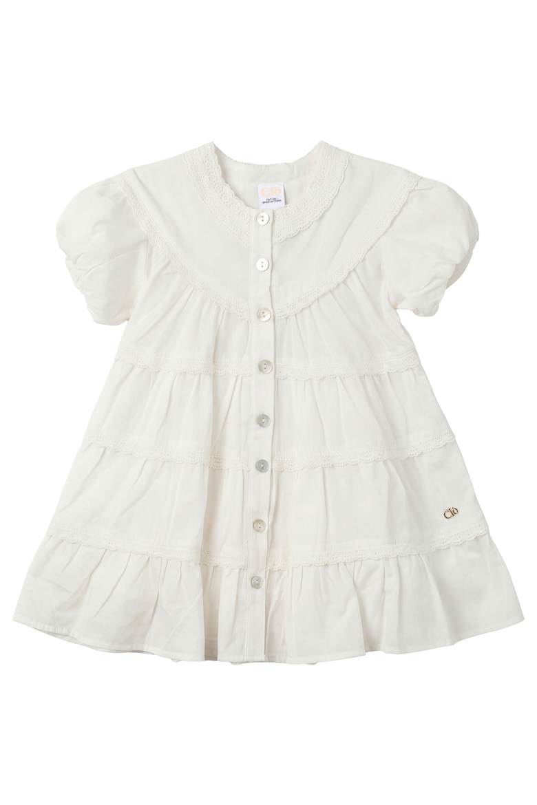 Woven Dress with Lace Trim, Main, color, Off White