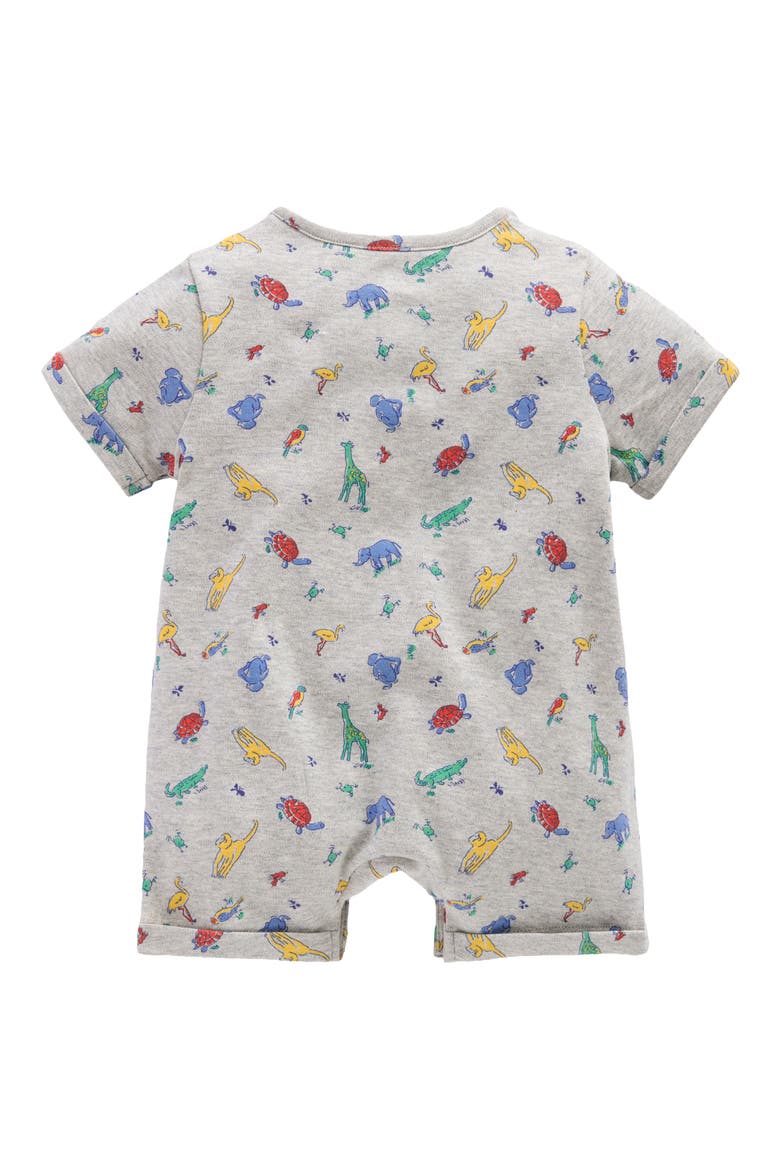 Short Sleeve Cotton Jersey Romper, Alternate, color, GREY MARL JUNGLE ANIMALS