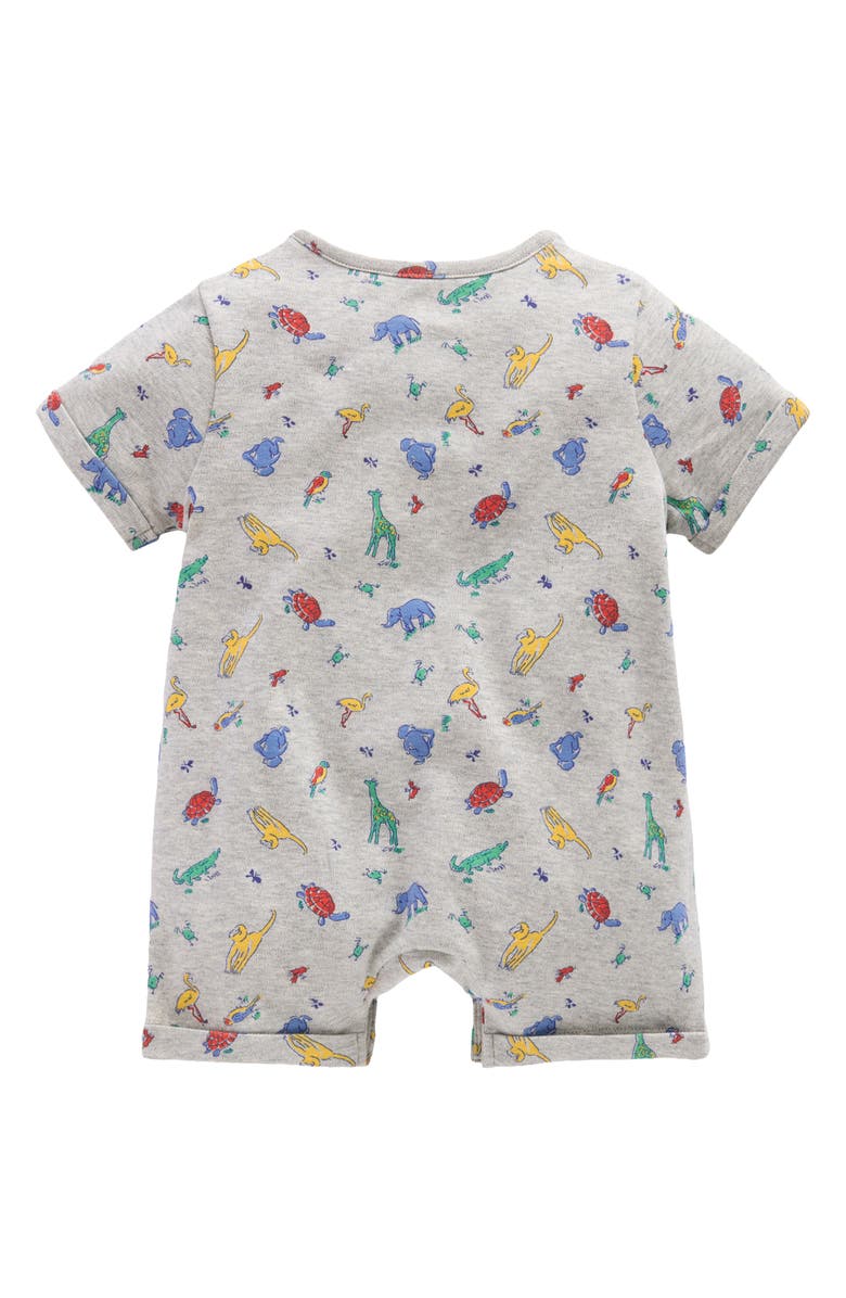 Mini Boden Short Sleeve Cotton Jersey Romper, Alternate, color, Grey Marl Jungle Animals
