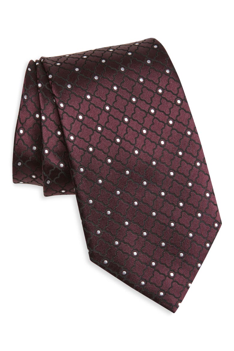 Geometric Silk Jacquard Tie, Main, color, BURGUNDY