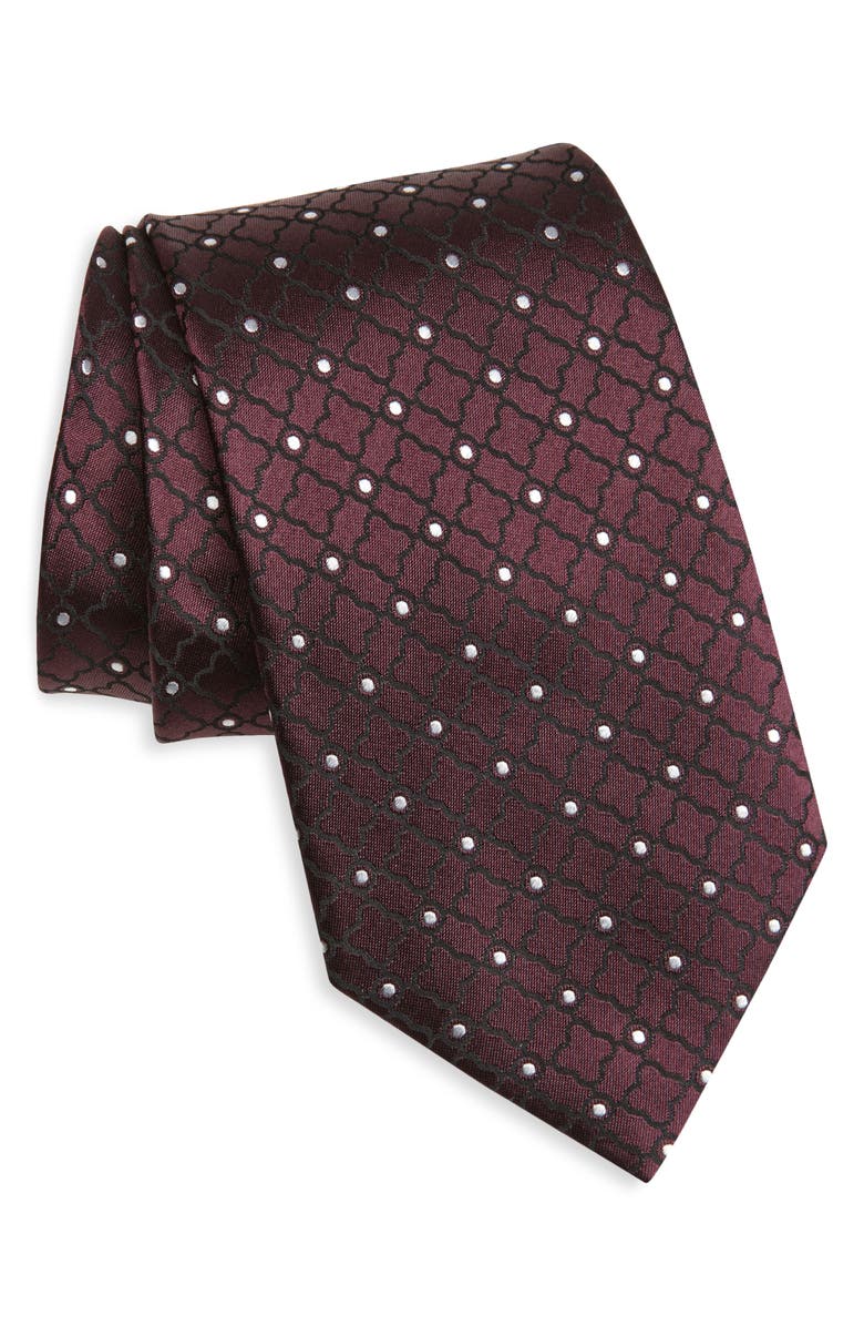 ZEGNA TIES Geometric Silk Jacquard Tie, Main, color, Burgundy