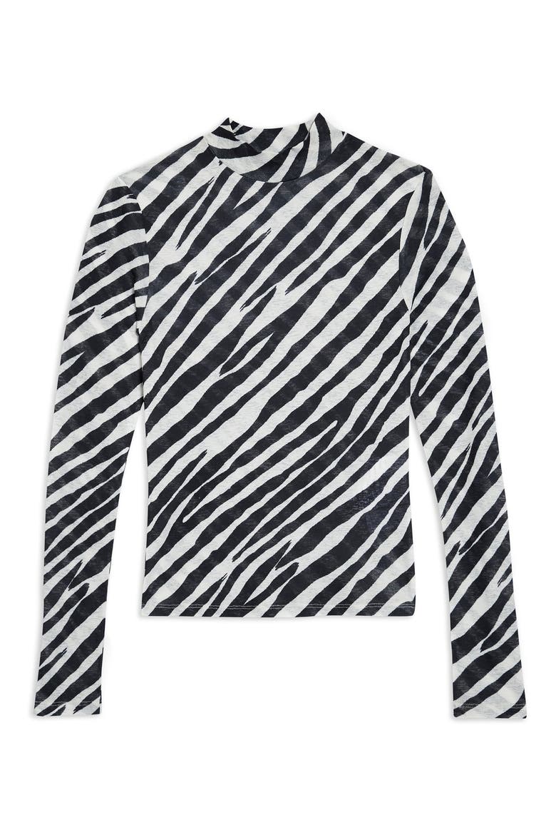 Zebra Print Mock Neck Top, Alternate, color, BLACK MULTI