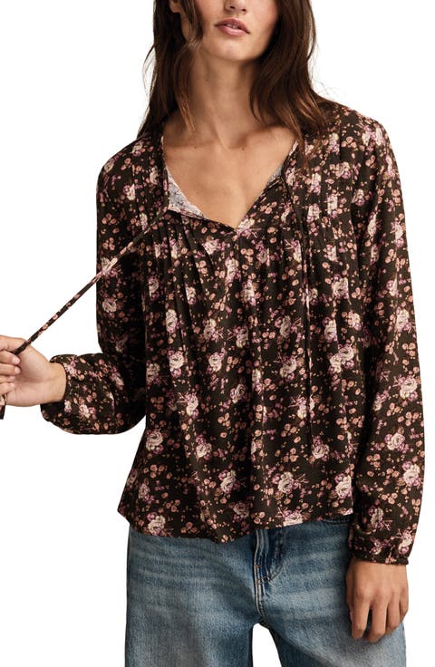 Pintuck Floral Peasant Top
