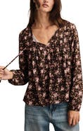 Lucky Brand Pintuck Floral Peasant Top