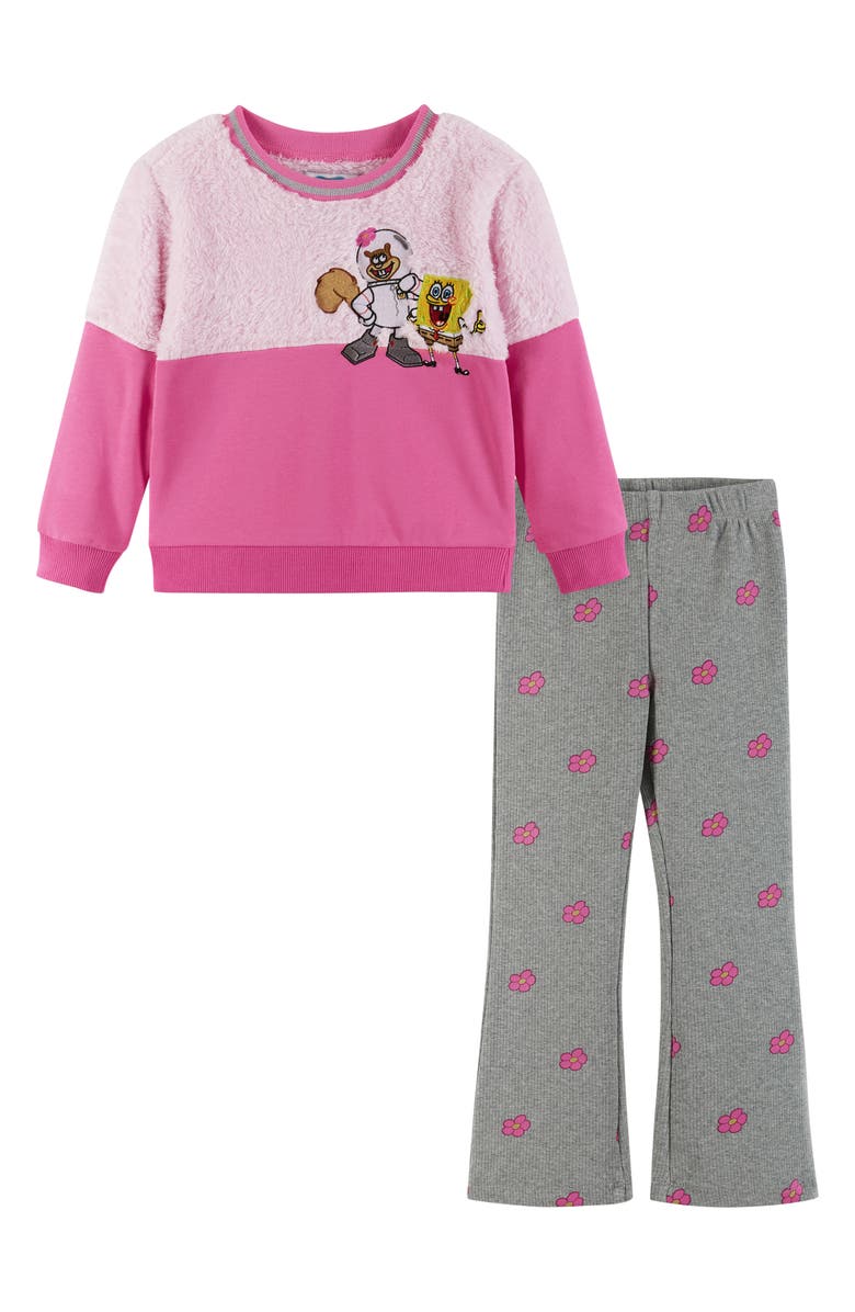 Andy & Evan Kids' SpongeBob SquarePants<sup>™</sup> Faux Fur Sweatshirt & Rib Leggings Set, Main, color, Pink Hearts