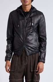 Dolce&Gabbana Logo Plaque Leather Hooded Blouson Jacket