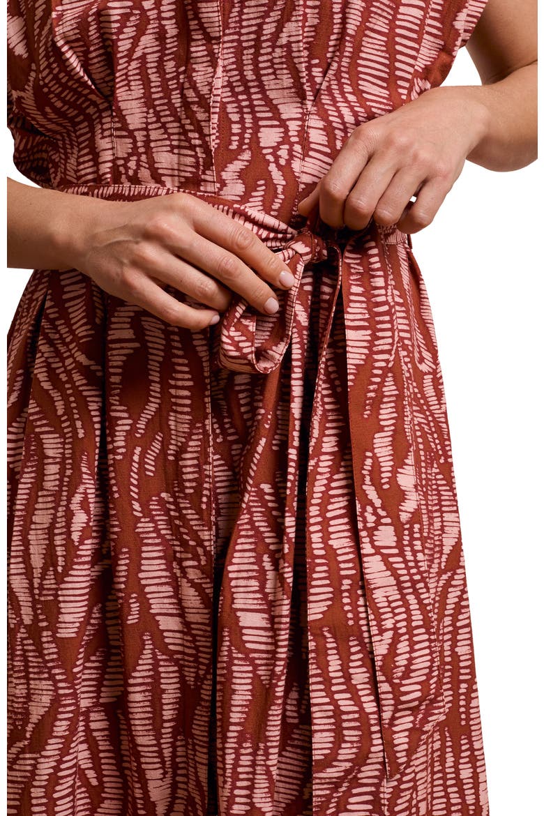 Tie Waist Relaxed V-Neck Midi Dress, Alternate, color, Pink Wavy Animal