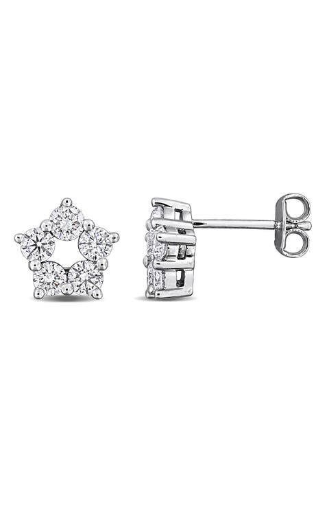 Sterling Silver Lab Grown Diamond Star Stud Earrings