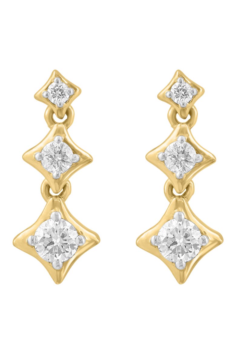 14K Gold Plated Sterling Silver Diamond Drop Earrings, Main, color, GOLD