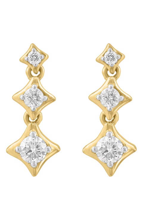 14K Gold Plated Sterling Silver Diamond Drop Earrings