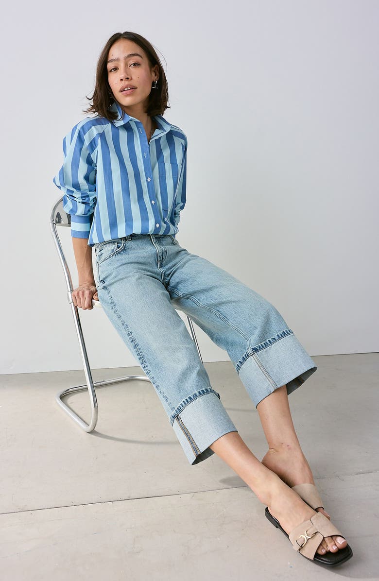 NEXT Stripe Oversize Button-Up Shirt, Alternate, color, Blue