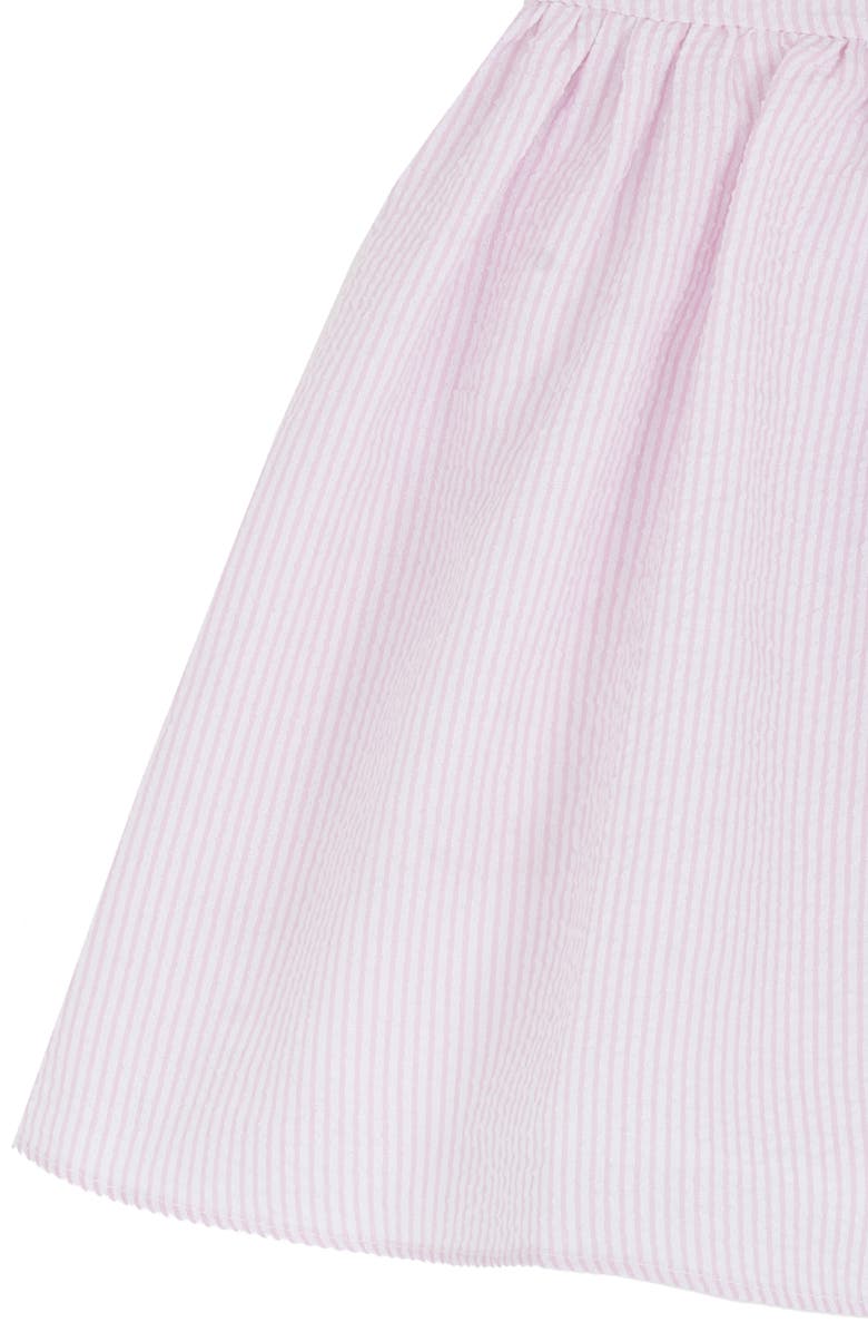 Rare Editions Dainty Bows Scallop Collar Seersucker Dress & Bloomers Set, Alternate, color, Pink