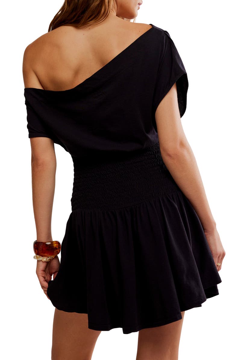 Free People Scorching Hot One-Shoulder Cotton Minidress, Alternate, color, Black