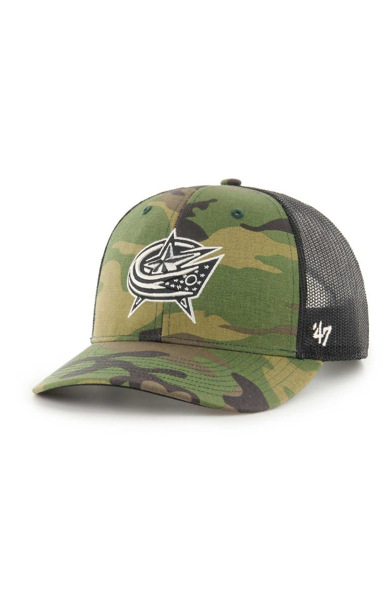 '47 Men's '47 Camo/Black Columbus Blue Jackets Trucker Adjustable Hat, Main, color, Camo