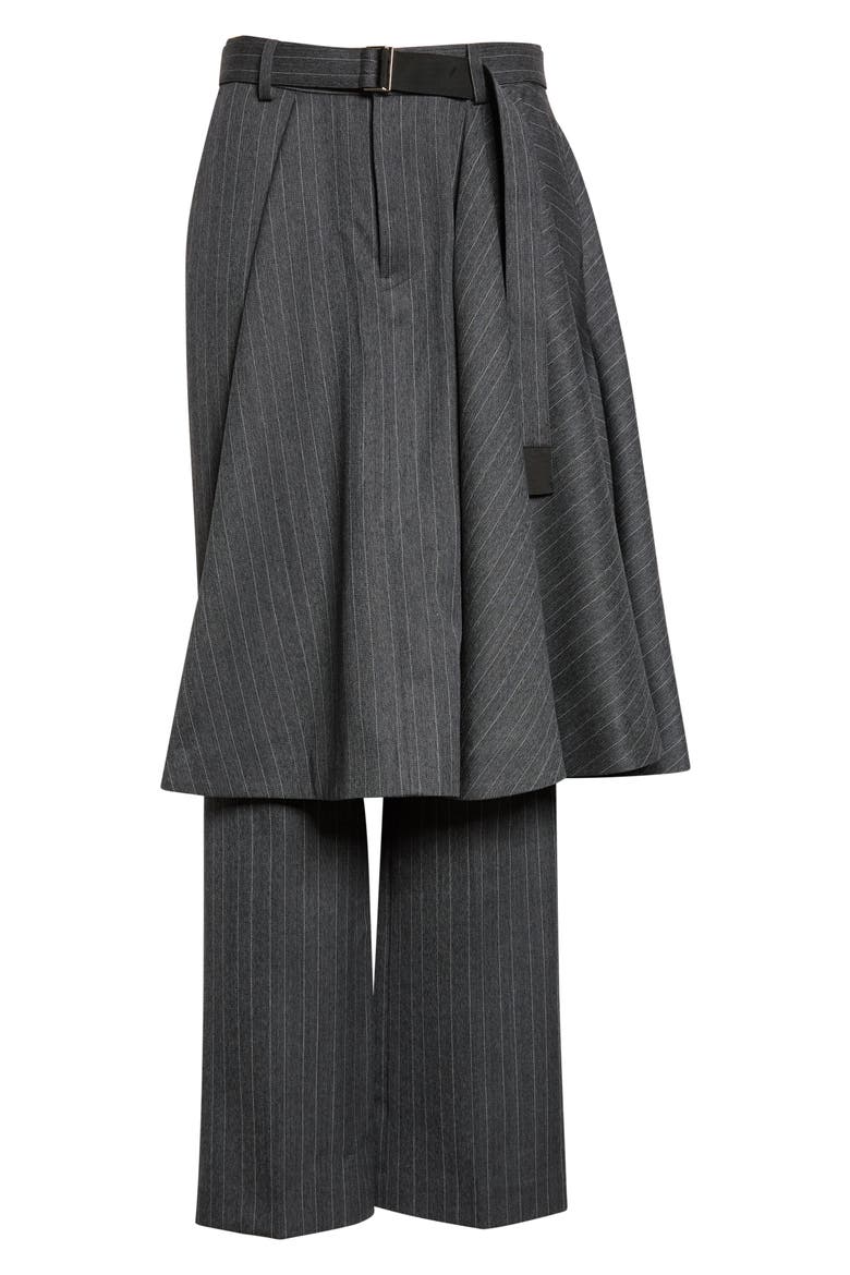 Pinstripe Skirt Layered Trousers, Main, color, BLACK