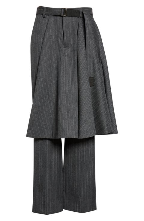 Pinstripe Skirt Layered Trousers