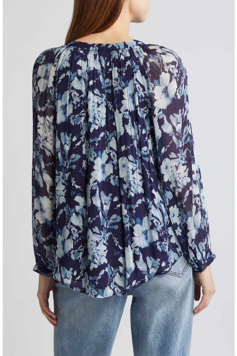 Nessie Pleated Floral Top, Alternate, color, INDIGO BLOSSOMS