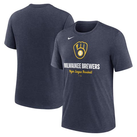 Men's Nike Heather Navy Milwaukee Brewers Logo Tri-Blend T-Shirt