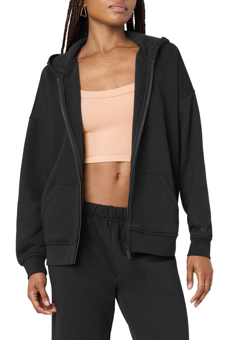 Cozy Crush Oversize Zip Hoodie, Main, color, BLACK