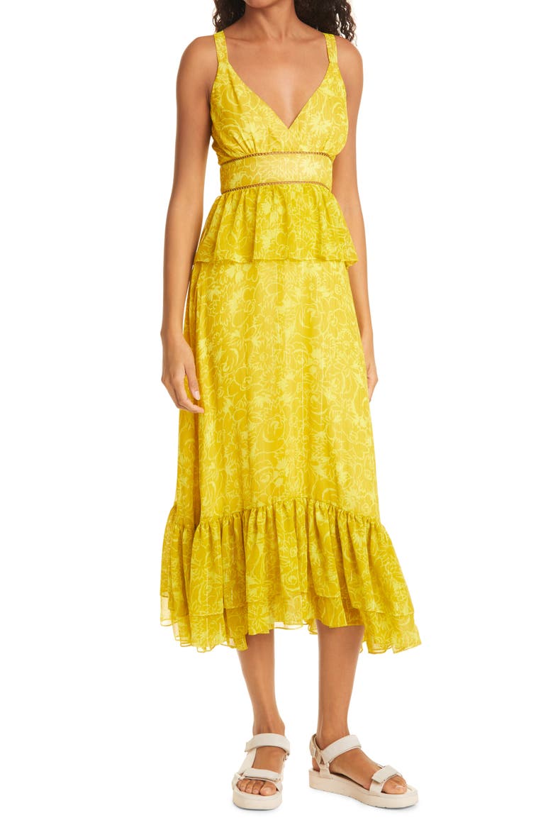 Carla Floral Midi Dress, Main, color, OIL YELLOW MULTI