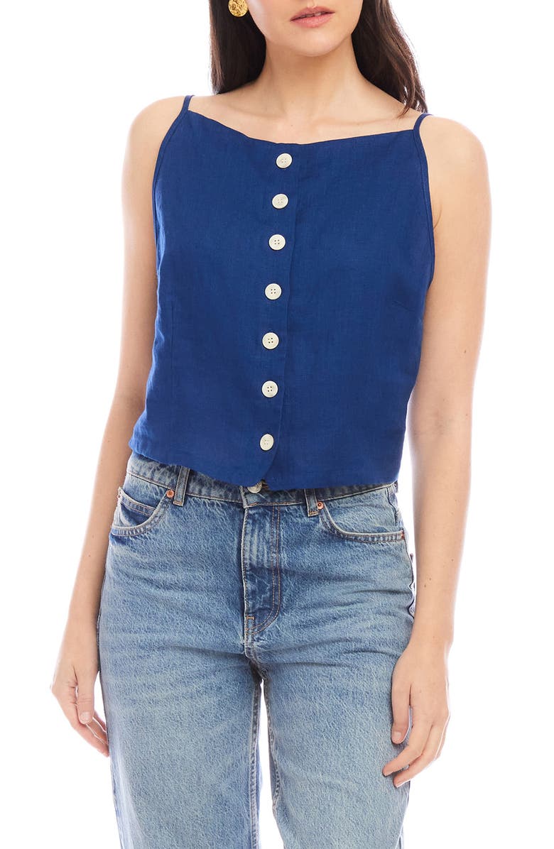 FIFTEEN TWENTY Elis Linen Button-Up Top, Main, color, Sea