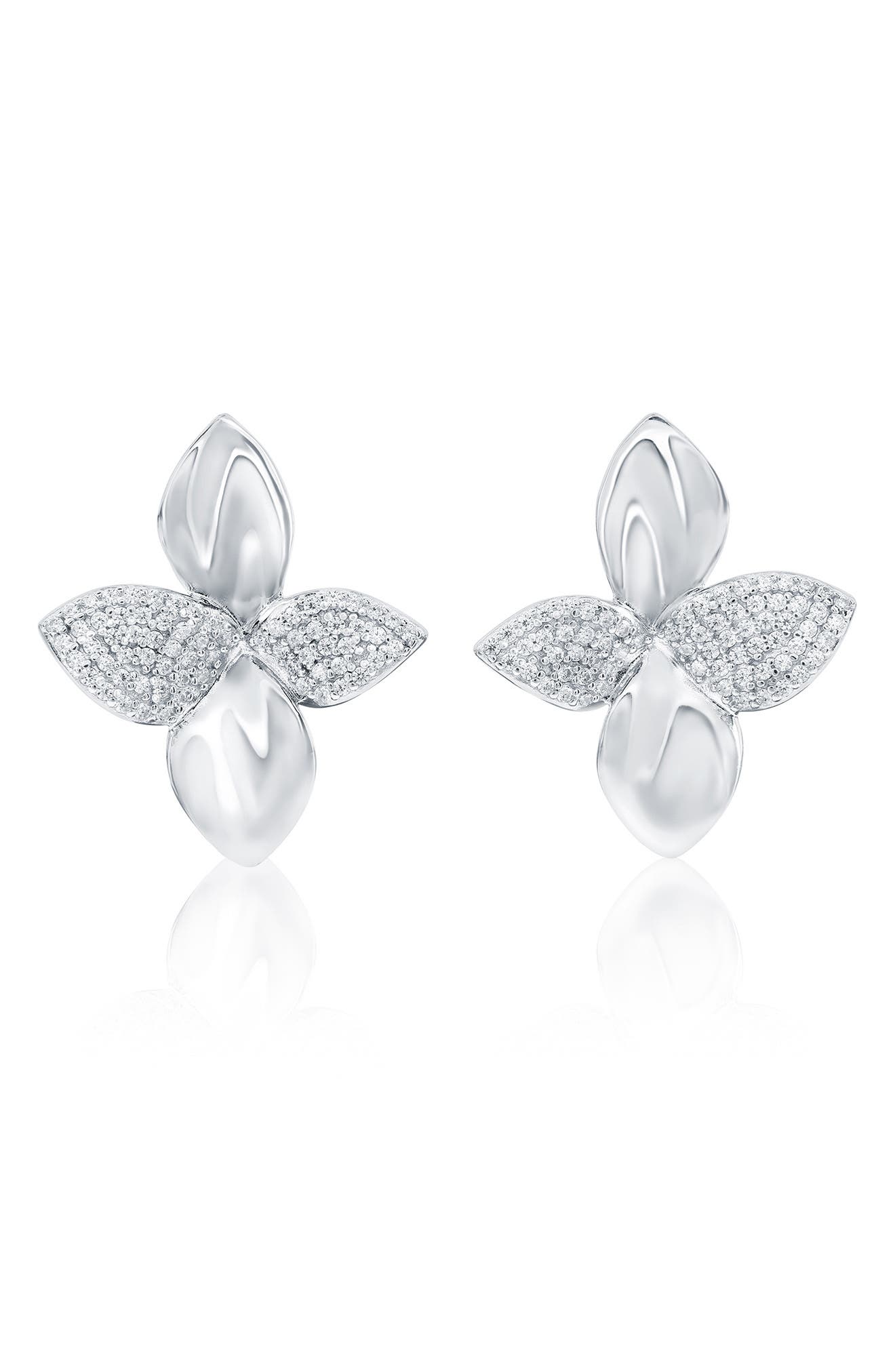 SUZY LEVIAN Flower Petal Cubic Zirconia Stud Earrings