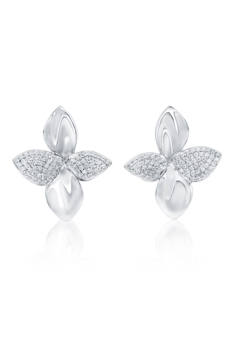 Flower Petal Cubic Zirconia Stud Earrings, Main, color, WHITE/ SILVER