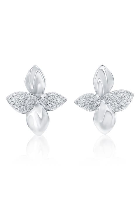 Flower Petal Cubic Zirconia Stud Earrings