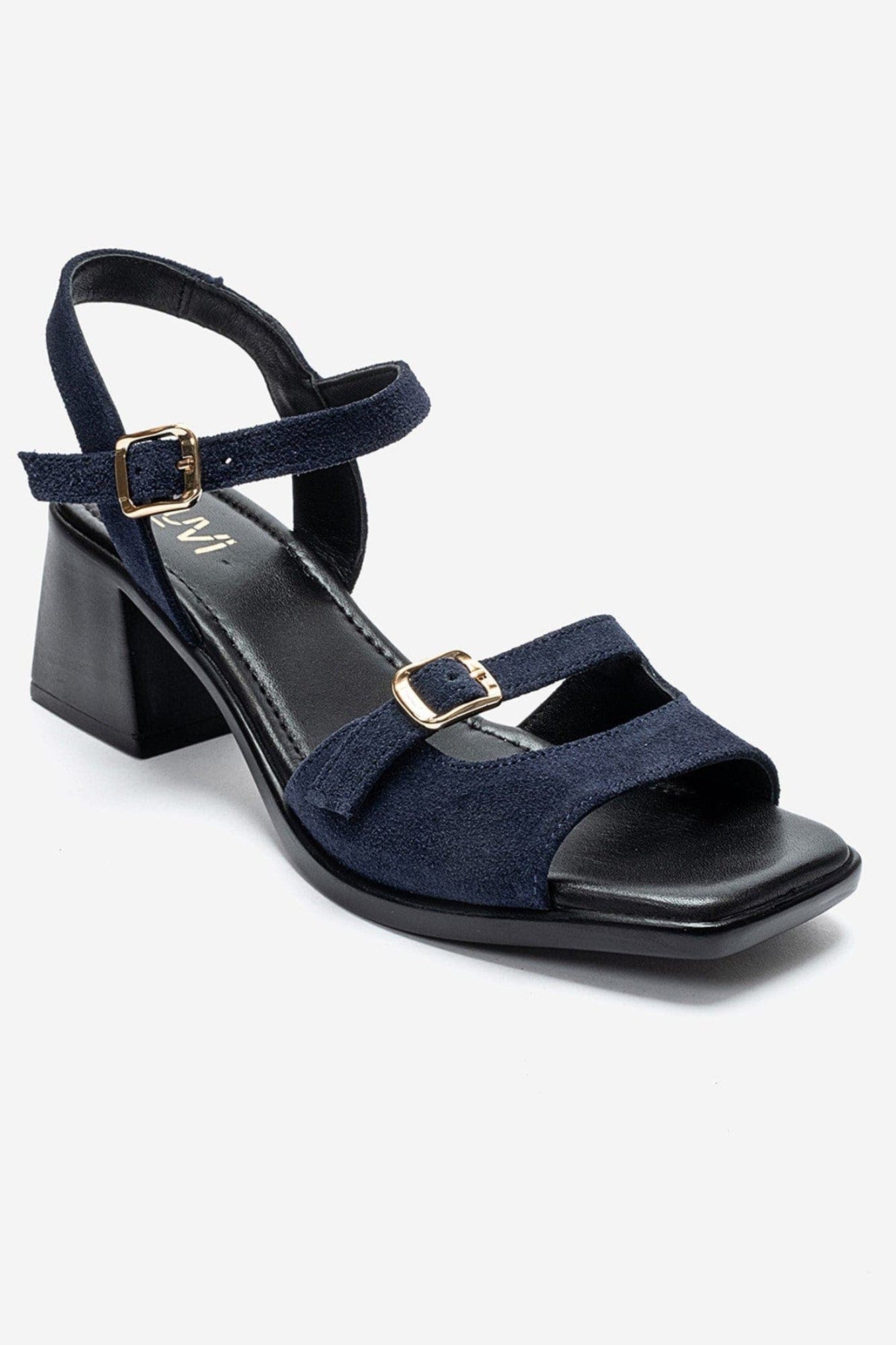 Yolen Leather Block Heel Sandal, Alternate, color, Navy Suede