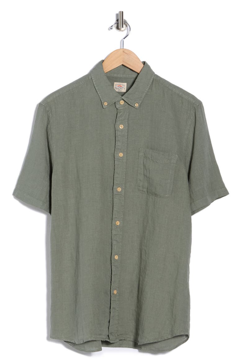 Laguna Short Sleeve Linen Button-Down Shirt, Alternate, color, SPRUCE