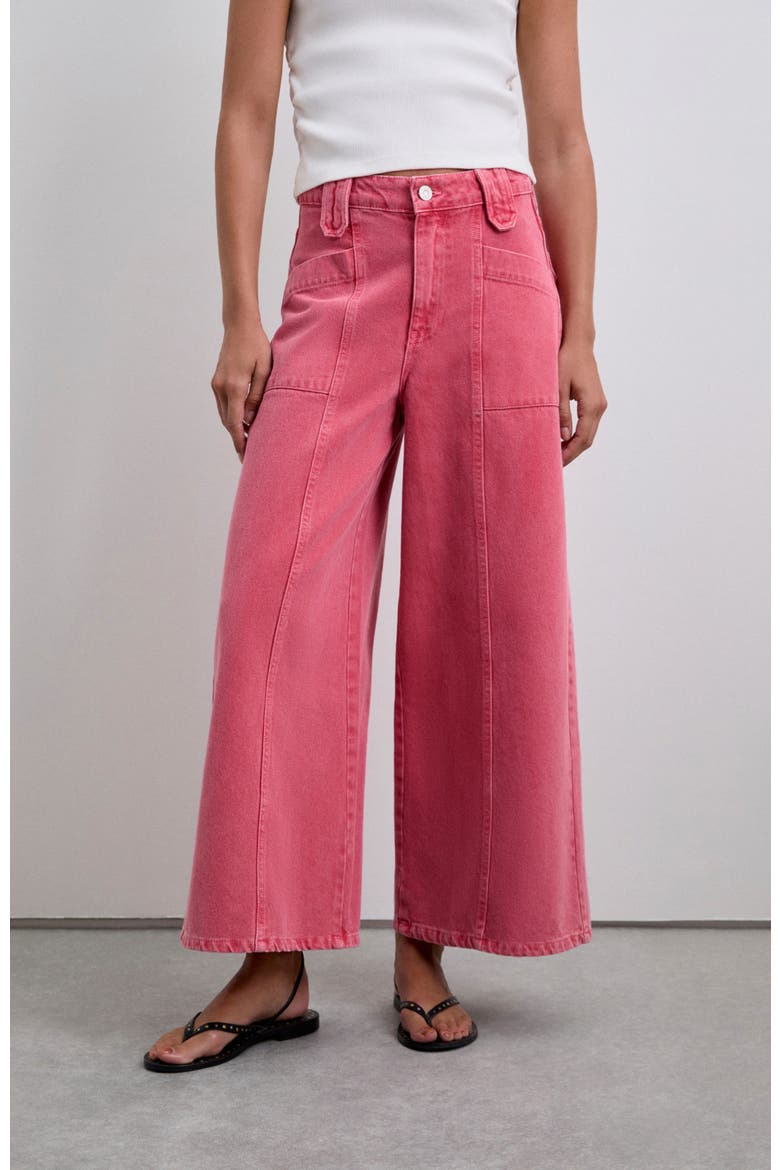 Culotte Washed Denim Pant, Main, color, Coral