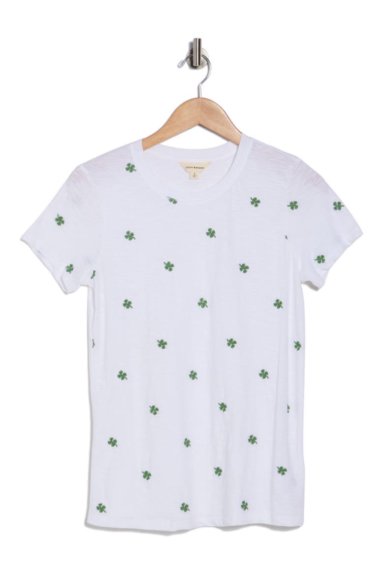 Clover Embroidered Cotton T-Shirt, Alternate, color, BRIGHT WHITE