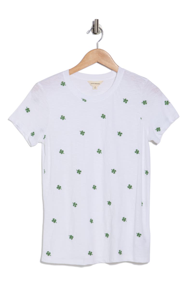 Lucky Brand Clover Embroidered Cotton T-Shirt, Main, color, Bright White