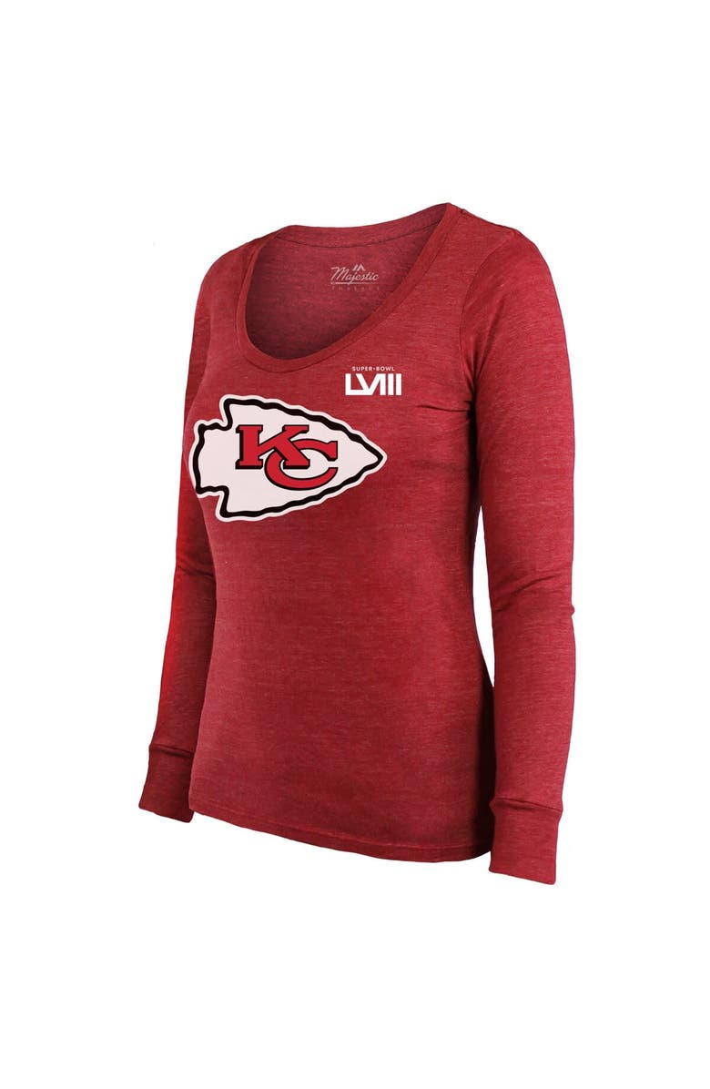 Majestic Threads Women's Majestic Threads Travis Kelce Red Kansas City Chiefs Super Bowl LVIII Scoop Name & Number Tri-Blend Long Sleeve T-Shirt, Alternate, color,