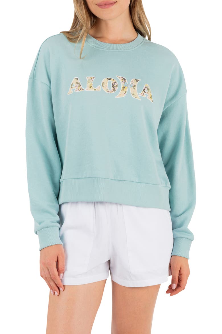 Hello Aloha Oversize Relaxed Sweatshirt, Main, color, CANAL BLUE