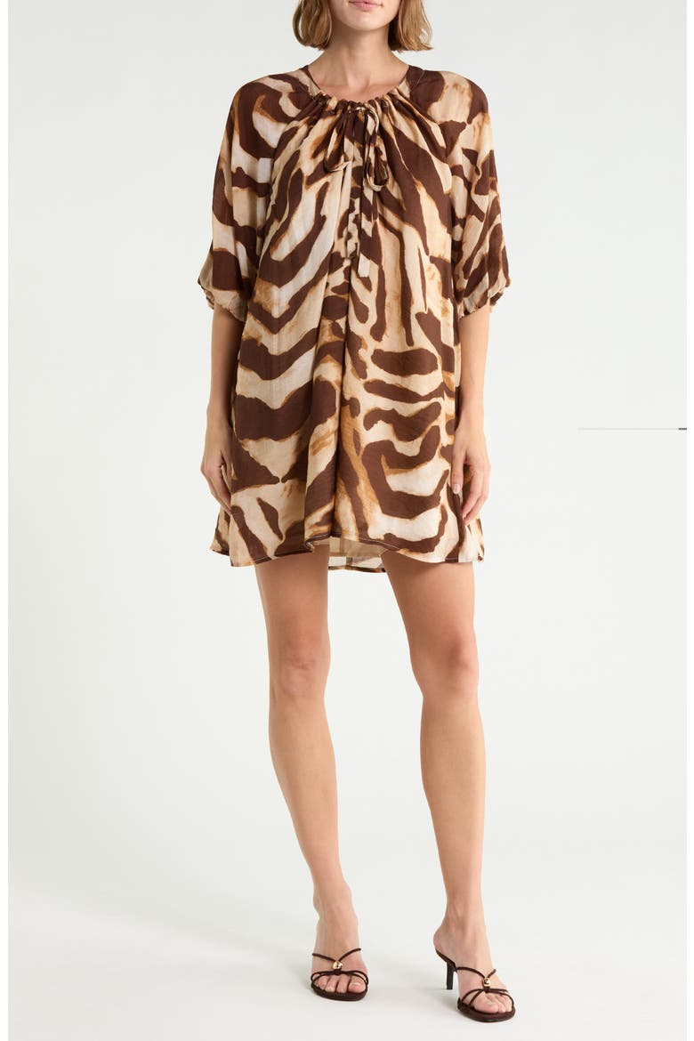 Puff Sleeve Minidress, Alternate, color, TAUPE ANIMAL