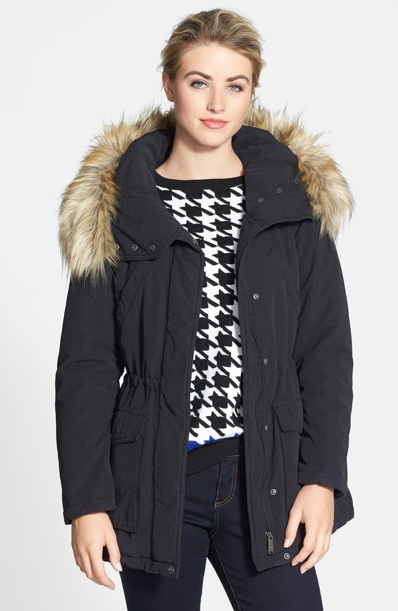 DKNY Faux Fur Trim Anorak, Main, color, 