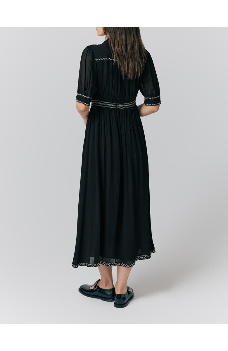 Ghost London Emma Georgette Embroidered Midi Dress, Alternate, color, Black