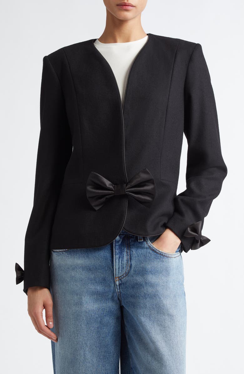 Tanner Fletcher Gender Inclusive Edith Satin Bow Blazer, Alternate, color, 