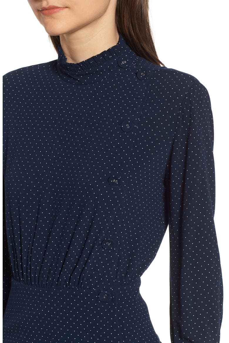 Side Button Midi Dress, Alternate, color, NAVY IRIS MINI DOT