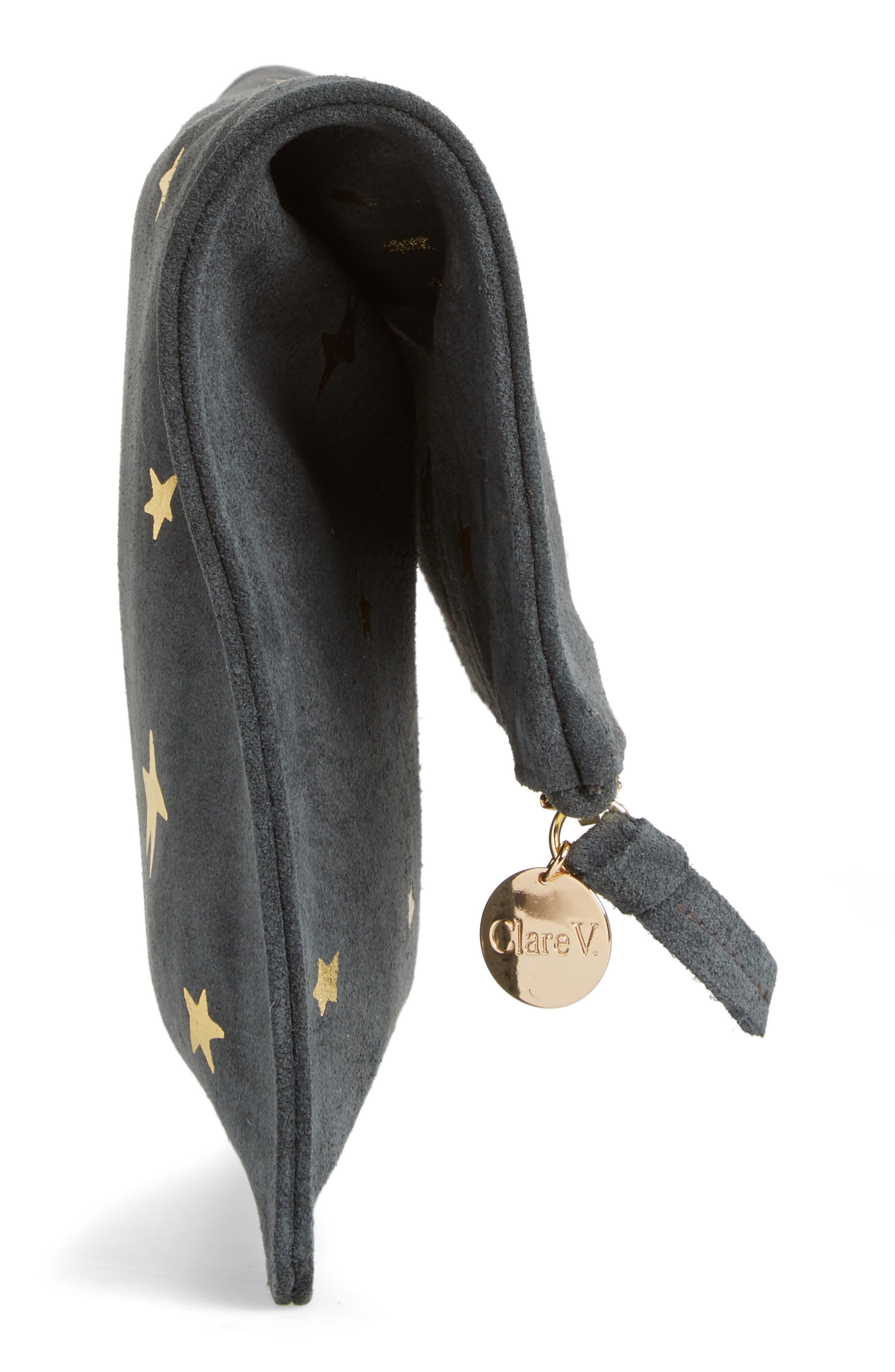 Clare V. Margot Star Print Foldover Suede Clutch, Alternate, color, 