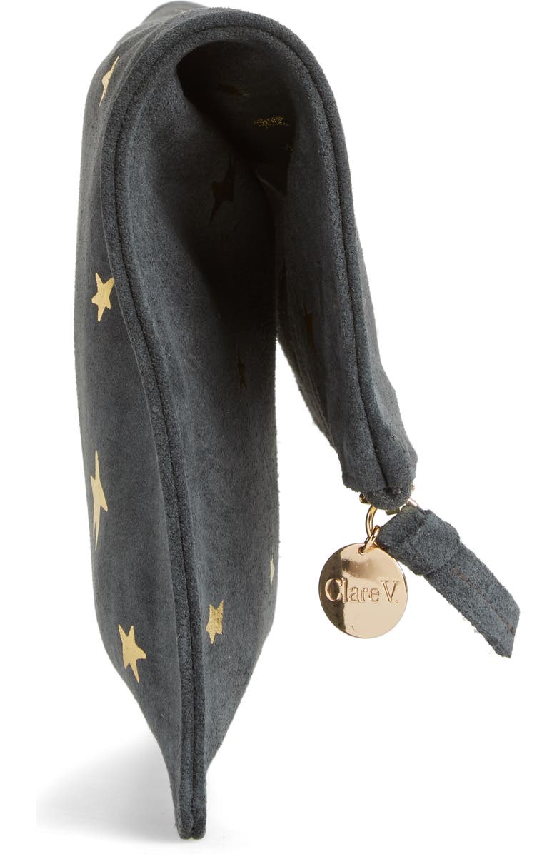 Clare V. Margot Star Print Foldover Suede Clutch, Alternate, color,