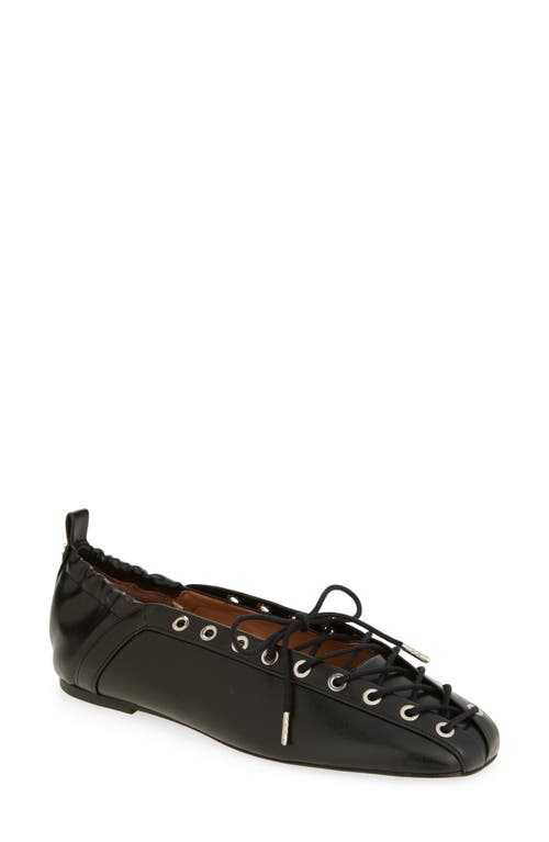Ganni Black Lace-up Ballerinas With Metal Eyelets And Elasticized Ankle In Eco-leather Woman In Black