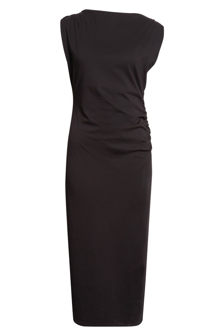 Cowl Neck Pima Cotton Midi Dress, Alternate, color, BLACK